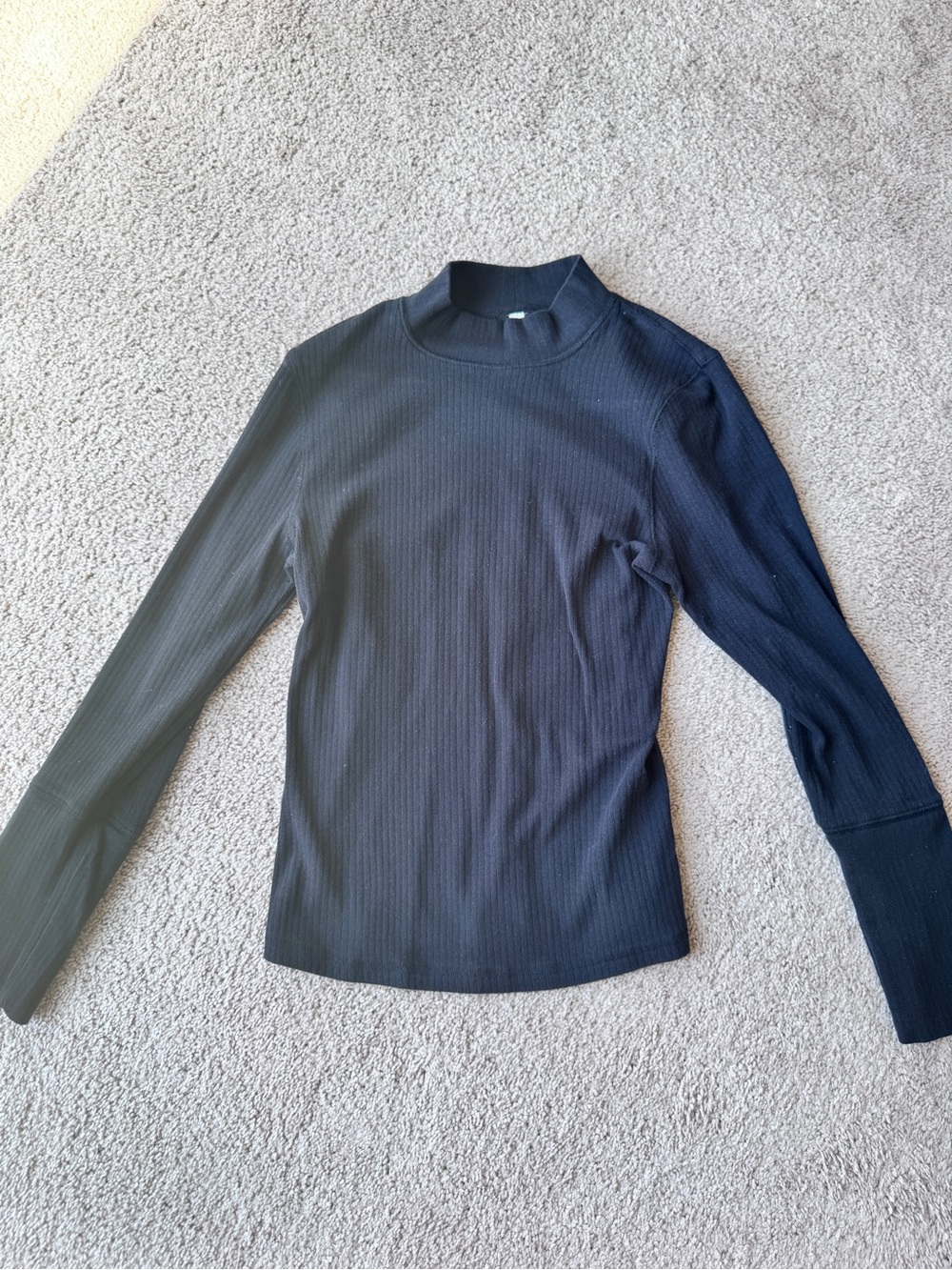 Free People Charcoal Ribbed Mock Neck Long Sleeve Top